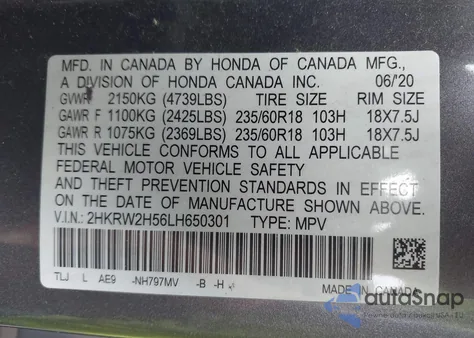 2020 Honda Cr-V Awd Ex z USA, uszkodzony, nr VIN 2HKRW2H56LH650301